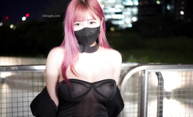 ❤️小小Q｜羞恥露出_LED項圈黑色透視洋裝_街道極限露出